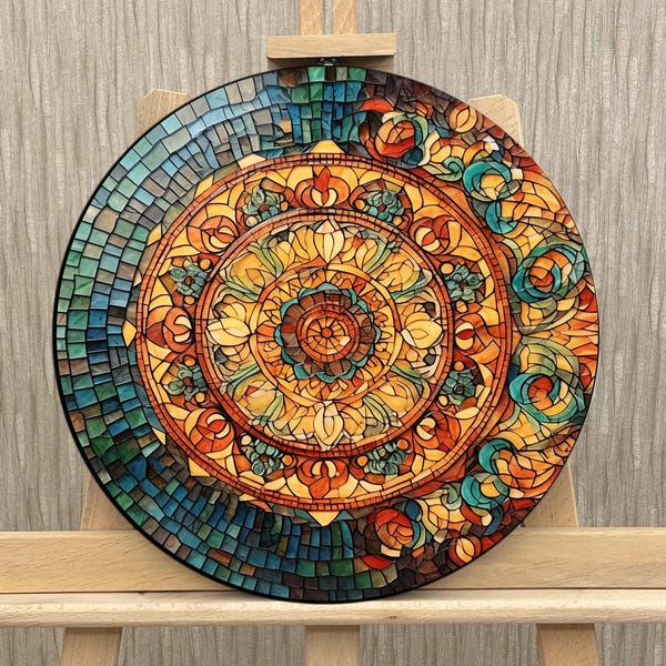 Decoración de pared redonda de vidrio templado con aspecto de mosaico, decoración de pared duradera de vidrio de mosaico para el hogar, colgante de pared redondo colorido, resistente a la intemperie para exteriores.