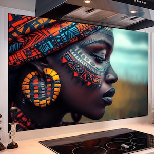 Ethnic African Glass Backsplash, Stove Top Cover, Kitchen Wall Decor For Gas Stove Top Cover Kitchen Glass Printing, Oven Cover Wall Art