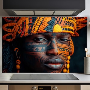 Ethnic African Glass Backsplash, Stove Top Cover, Kitchen Wall Decor For Gas Stove Top Cover Kitchen Glass Printing, Oven Cover Wall Art