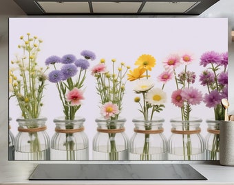 Azulejos de vidro temperado para backsplash - Backsplash botânico para backsplash de flores, revestimento traseiro de fogão - Azulejo para backsplash de pia - Backsplash de parede de fogão