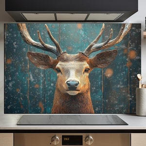 Deer Tempered Glass Backsplash Tiles-Animal Backsplash for Kitchen Deer Splashback Stove Back Cover-Animal Sink Splashback Deer Backsplash