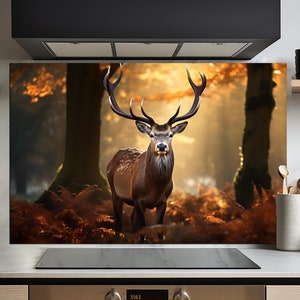 Deer Tempered Glass Print Backsplash Tiles-Animal Backsplash for Kitchen Deer Splashback Stove Back Cover-Sink Splashback Deer Backsplash