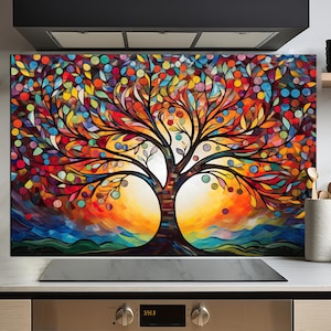 Tree Of Life Tempered Glass Printing Backsplash Tiles-Mandala Backsplash for Kitchen Splashback Stove Back Cover-Mandala Splashback Tile Art