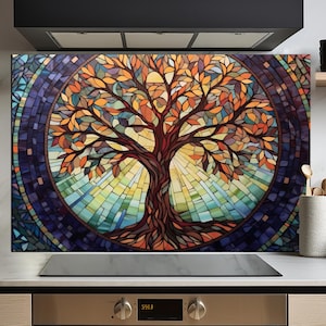 Tree Of Life Tempered Glass Printing Backsplash Tiles-Mandala Backsplash for Kitchen Splashback Stove Back Cover-Mandala Splashback Tile Art