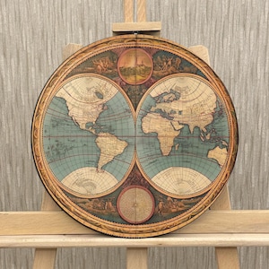 Alte Weltkarte Wandkunst, gehärtete Glas Wandkunst, Glasdruck, runde Glaskunst, Kreis Wandkunst, alte Karte Wanddekor, alte Karte Kunstwerk Haus Geschenk