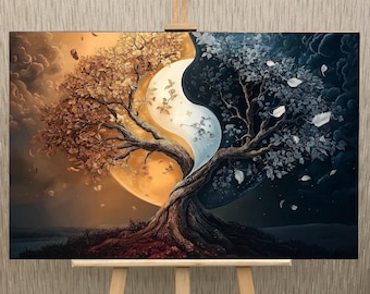 Yin and Yang balance in the Tree of Life Tempered glass wall art-Glass printing art-ying yang wall art-yin yang decor-japanese wall art