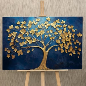 Blue & Gold Glass Wall Art, Tempered Glass Tree of Life Wall Decor, Modern Wall Art, Living Room Decor Art, New Home Gifts,Anniversary Gifts