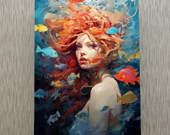 Meerjungfrau gehärtetes Glas Wandkunst, Meerjungfrau Wandkunst, Glasdruck, Meerjungfrau Wandbehang, Meerjungfrau gerahmt Kunst, Meerjungfrau in Meerglas Wandkunst