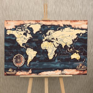 Retro Ilustrowana Mapa Świata, Sztuka Ścienna Ze Szkła Hartowanego, Duża Sztuka Ścienna Ze Szkła, Dekoracja Biura, Prezent Na Parapetówkę, Dekoracja Ścienna Do Domu, Zawieszki Ścienne