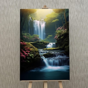 Nature Waterfall Paradise Tempered Glass Printing Wall Art, Landscape Large Modern Glass Wall Decor Art, Nature Wall Art, Waterfall Wall Art