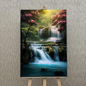 Nature Waterfall Paradise Tempered Glass Printing Wall Art, Landscape Large Modern Glass Wall Decor Art, Nature Wall Art, Waterfall Wall Art