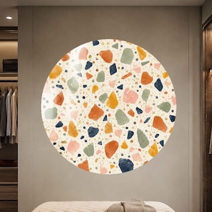 Terrazzo Stone Look Round Tempered Glass Wall Art, Speckled Circle Glass Print, Wipe Clean Surface, Terrazzo Kitchen Decor