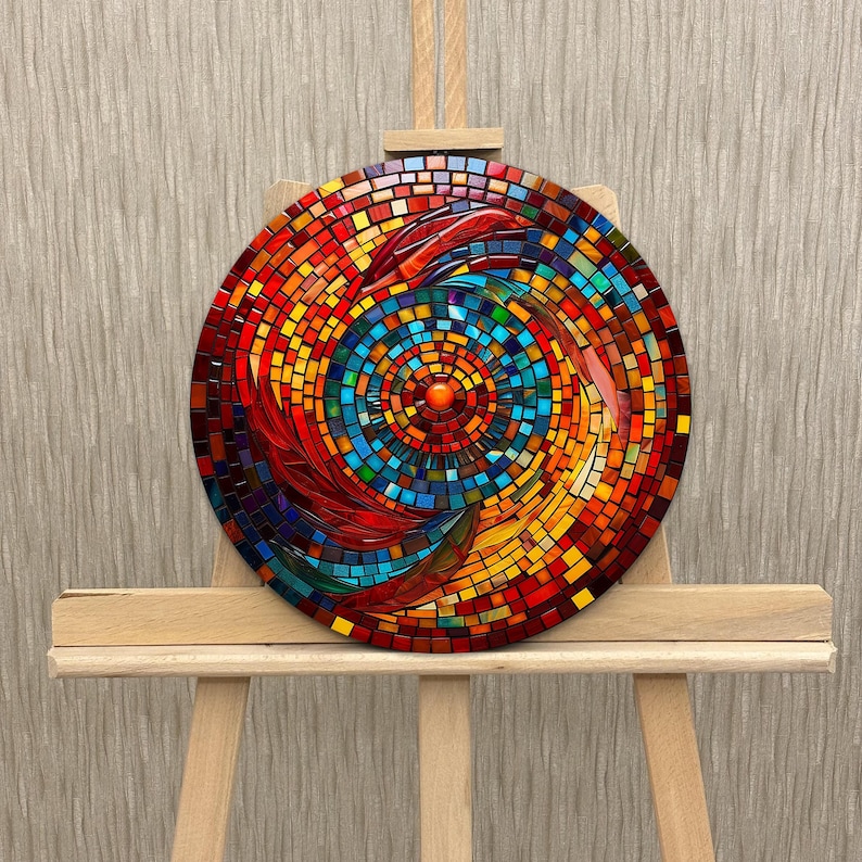 Colorful Mosaic Tempered Glass Wall Decor Art, Durable Mosaic Tempered Glass Decor, Colorful Round Wall Hanging for Home Wall, House Gift