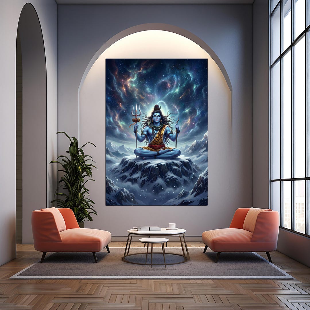Lord Shiva UV Print Tempered Glass Wall Art Large Hindu God Home Decor ...