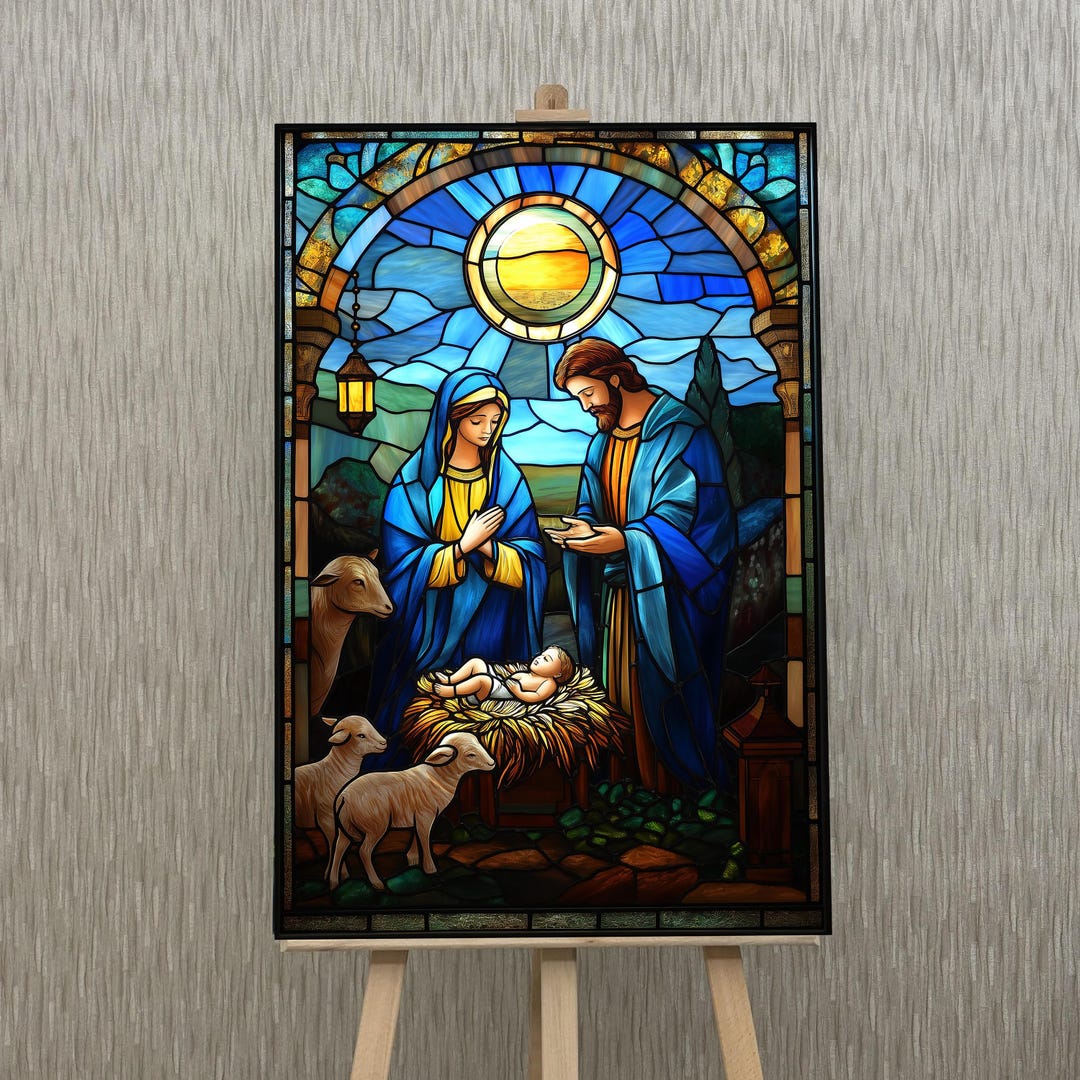 Holy Family Jesus UV Print Tempered Glass Wall Art Large Nativity ...