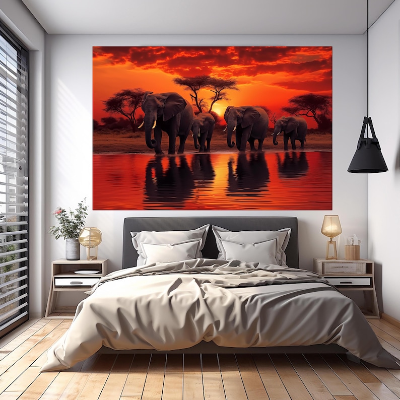 African Savannah Elephants UV Print Tempered Glass Wall Art Large ...
