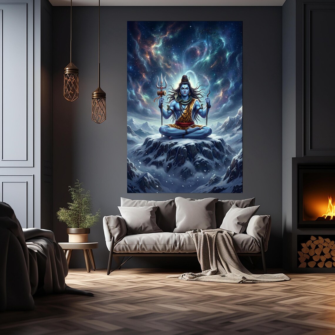 Lord Shiva UV Print Tempered Glass Wall Art Large Hindu God Home Decor ...