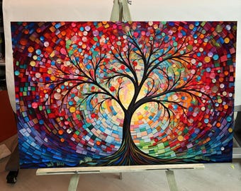 Stained Tree of Life Glass Tempered Glass Wall Art Decor, Stained Pattern, Life of Tree, Large Wall Art, Wall Hangings,Stained Pattern Image