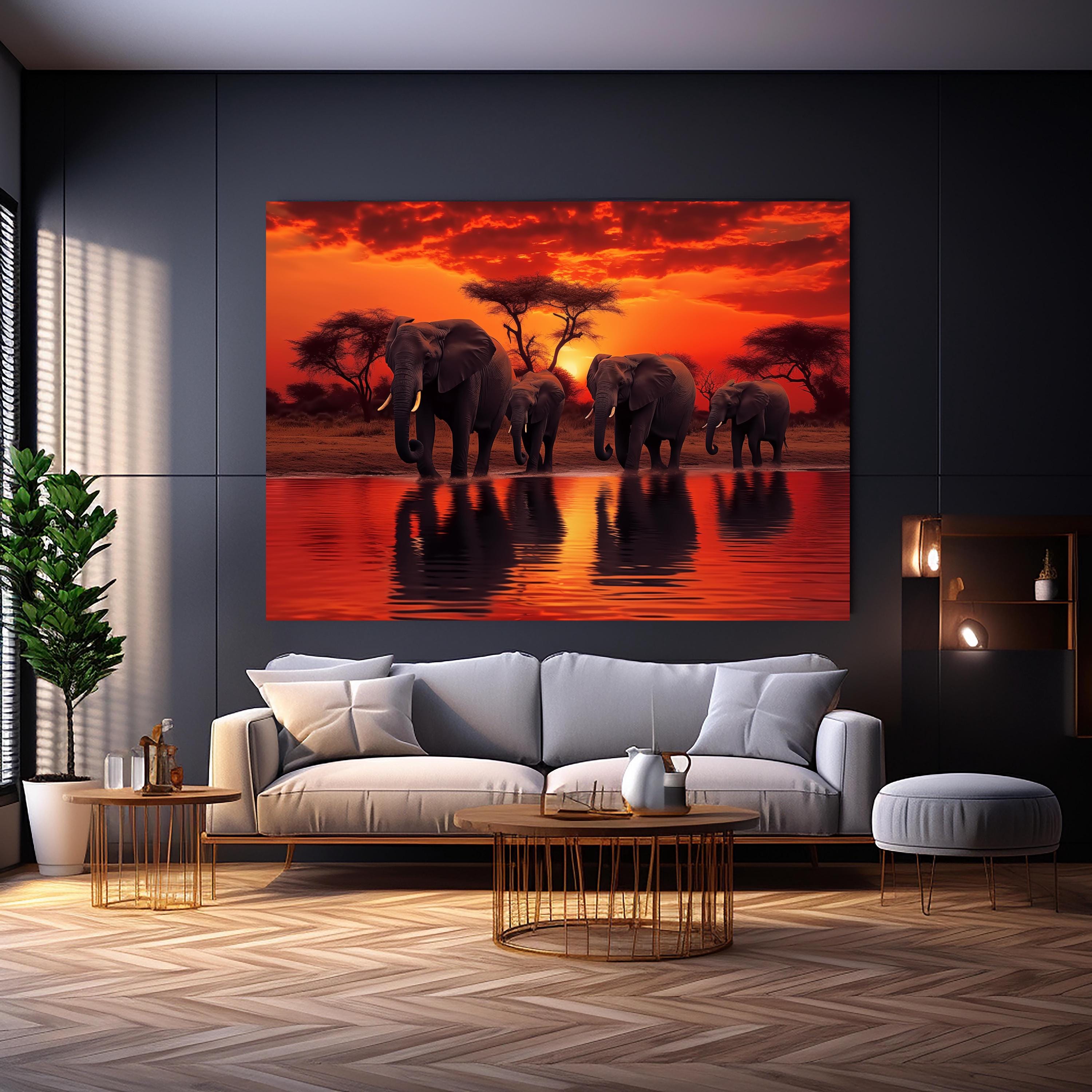 African Savannah Elephants UV Print Tempered Glass Wall Art Large ...