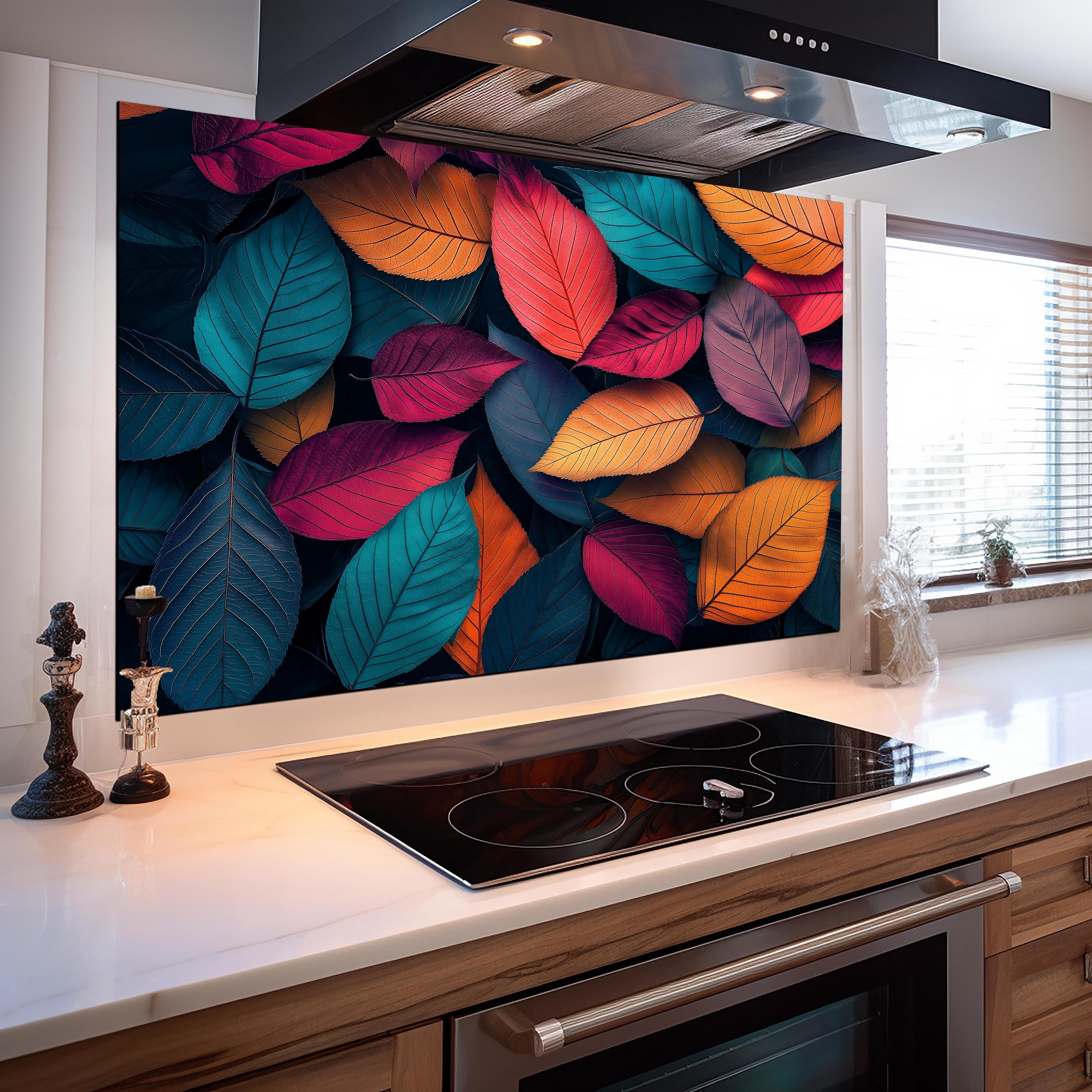 Leaf Pattern Splashback Tempered Glass Backsplash-stained Leaf Backsplash -stove Backsplash for ...