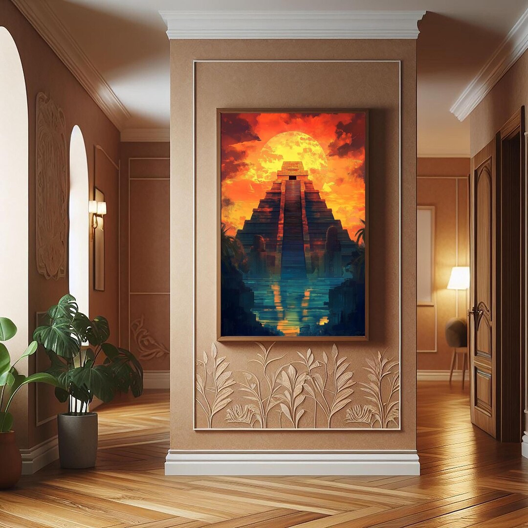 Mayan Temple Sunset Tempered Glass Wall Art, Aztec Decor - Etsy