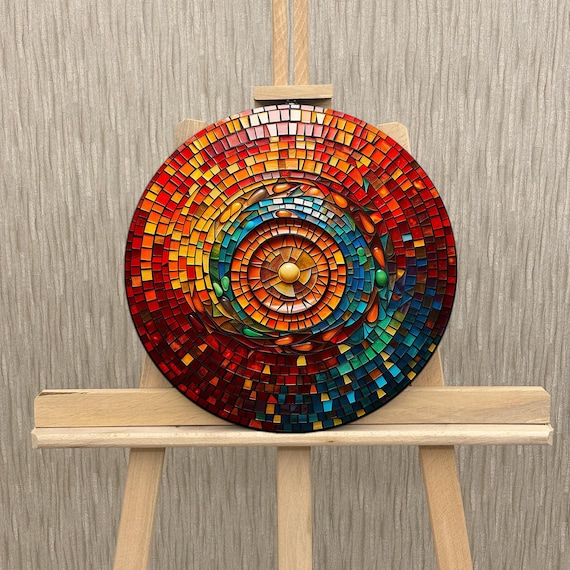 Colorful Mosaic Tempered Glass Wall Decor Art, Durable Mosaic Tempered Glass Decor, Colorful Round Wall Hanging for Home Wall, House Gift