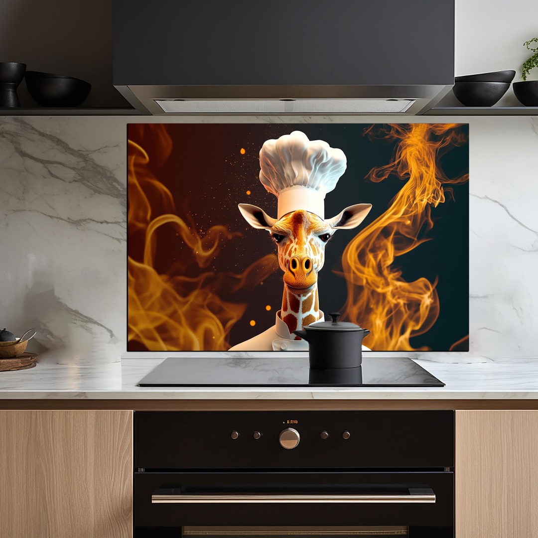 Giraffe Chef Tempered Glass Backsplash Tiles-animal Backsplash for ...