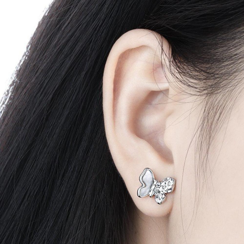 Butterfly Stud Earrings for Women – Mother of Pearl Silver Inlay