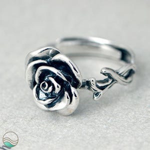 Sterlingzilveren roosring – 925 open verstelbare bloemenband, vintage bloemensieraden, boho-natuurgeïnspireerd cadeau voor haar, jubileumring