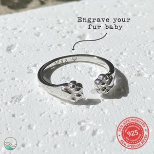 Pfote Hug Ring | massiv Sterling Silber Ring | Personalisierter Haustier Ring | Haustier Erinnerung Ring | Personalisierte Gravur Hundering | Geschenk für Tierliebhaber