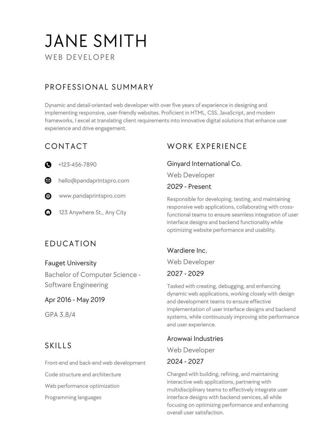 Web Developer Resume | Modern Resume Template | Simple Resume | CV ...