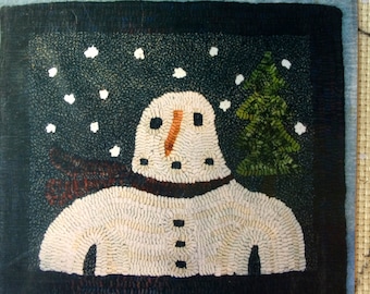 Snow Patrol by Need'l Love - Traditional Rug Hooking pattern hand drawn on Monk's cloth -- Great Snowman!!