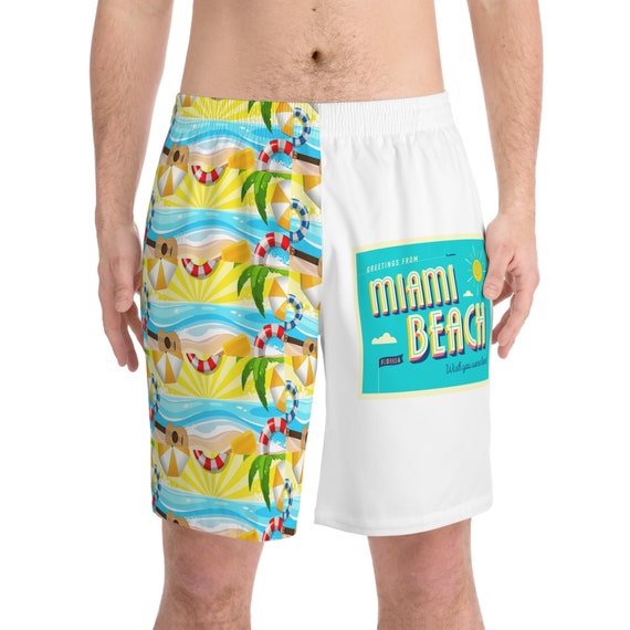 Miami Beach Men s Elastic Beach Shorts AOP Etsy Canada