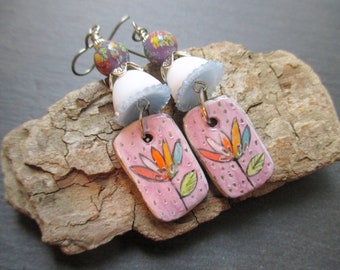 Petite Fleur Artisan Ceramic Earrings, Whimsical Floral Ceramic Dangles, Bohemian Blooms Ceramic Drops, OOAK Gift for Her, ThreeWishesStudio