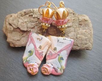 Shoe Fetish Ceramic Earrings, 1950s Style Artisan Ceramic Dangles, Retro Chic Pastel Earrings, Gift for Her, ThreeWishesStudio