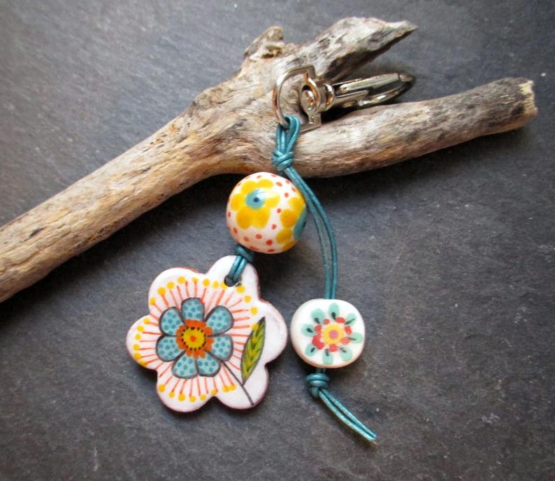 Ceramic Floral Bead Keychain, Whimsical Purse Charm - Etsy