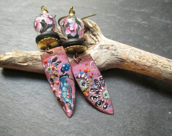 African Motifs Tribal Enamel Earrings, Vibrant Enamel Dangles, Colorful Tribal Pattern Drops, Gift for Her, ThreeWishesStudio