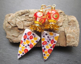 Berry Bright Ceramic Earrings, Colorful Hand-Painted Ceramic Dangles, Bohemian Berry Earrings, Gift for Mom, ThreeWishesStudio