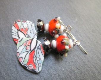 Abstract Ceramic Earrings, Artisan Ceramic Dangles, Whimsical Modern Art Earrings, OOAK Hand Painted Earrings, ThreeWishesStudio