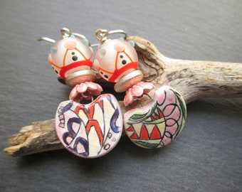 Peaks & Valleys Ceramic Earrings, Abstract Art Ceramic Dangles, Colorful Ceramic Drops, OOAK Whimsical Artsy Earrings, ThreeWishesStudio