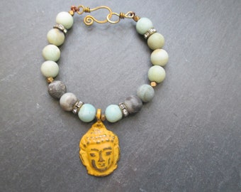 Amazonite Buddha Bracelet, Boho Matte Gemstone Bracelet, Healing Stones, Buddha Charm Bracelet, Yoga Jewelry, Zen Vibes, ThreeWishesStudio
