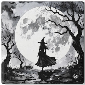 Full Moon Ceramic Coaster, Moon Witch Coaster, Black and White Coaster, Magical Drink Holder, Kitchen Decor, Halloween Gift