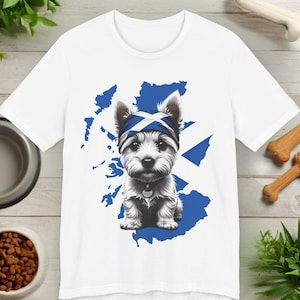 Westie Hund Schottland Karte T-Shirt, Scottish Highland Terrier Shirt, St Andrews Cross Bandana, Schottland-Liebhaber Geschenk, Hund Mama Geschenk, Hund Papa Tee