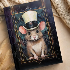 Souris des champs art déco dans un chapeau haut de forme, carnet rigide, carnet de notes, journal d'écriture, carnet de croquis, agenda, carnet cartonné, étui pour téléphone