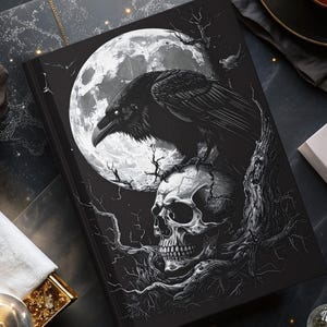Raven Skull Journal, Witchcraft Notebook, Vintage Gothic Decor, Spooky Diary, Occult Sketchbook, Dark Fantasy Notepad, Gothic Raven Artwork