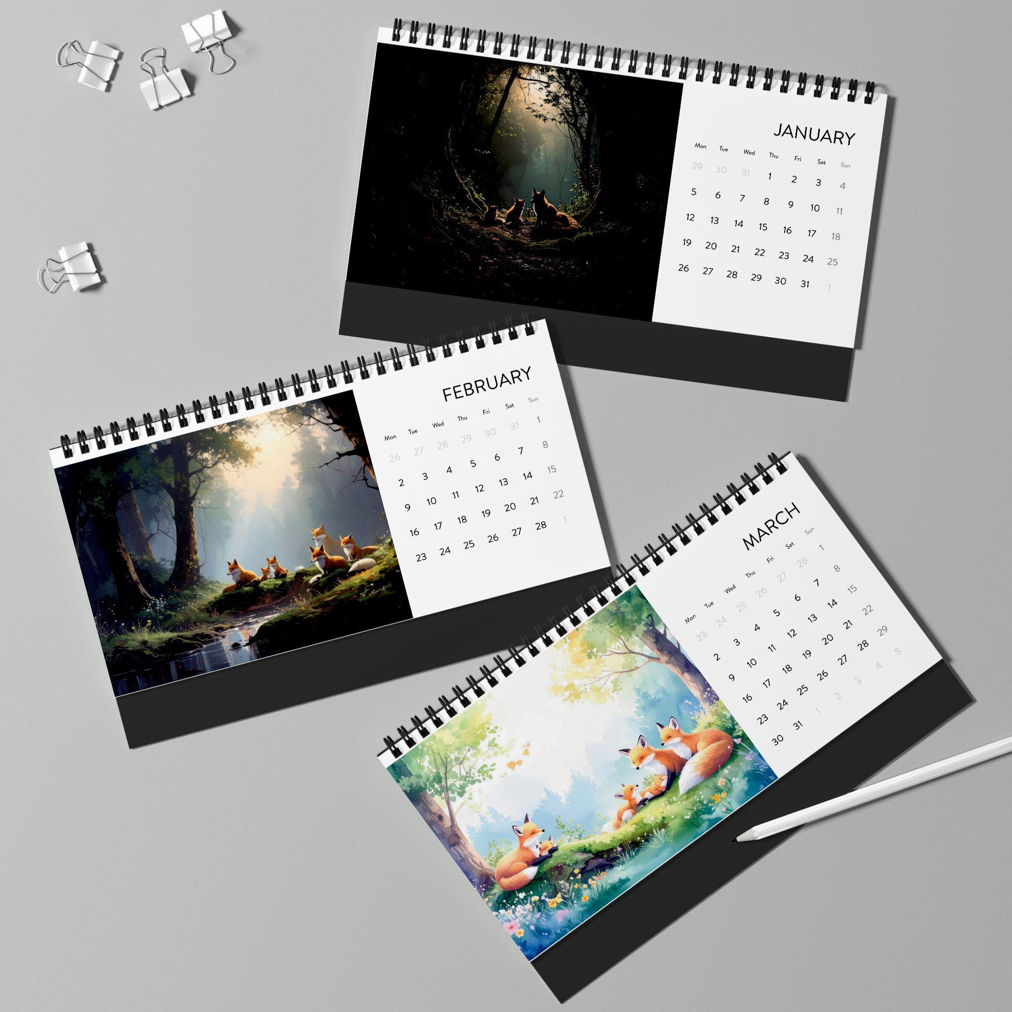 Family Foxes 2026 Desk Calendar, Cute Fox Planner, Office Décor, Pet ...