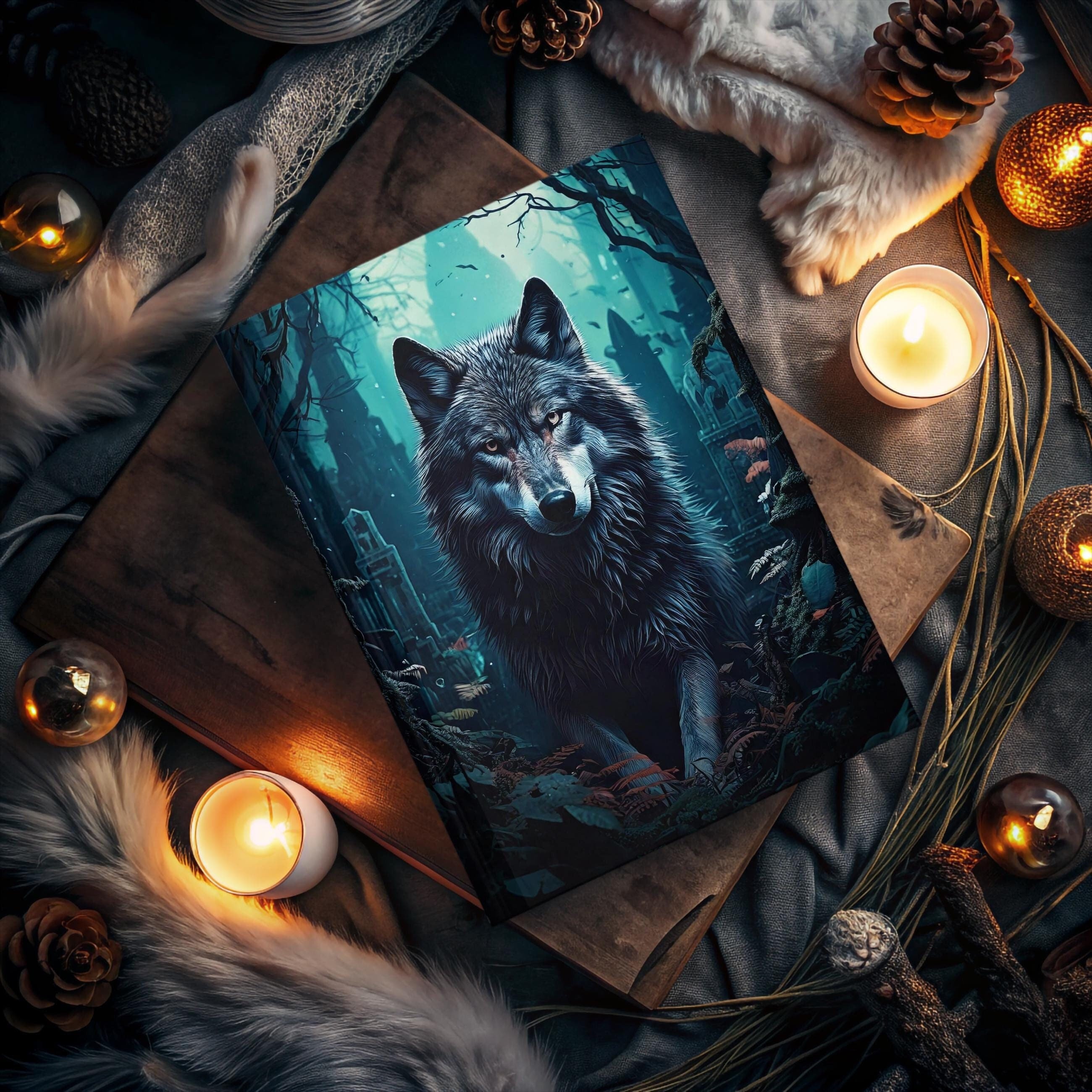 Wolf Hard Backed Journal, Gothic Cemetery Notebook, Witchy Stationery, Dark Nighttime Diary, Spooky Writing Journal, Halloween Theme Book