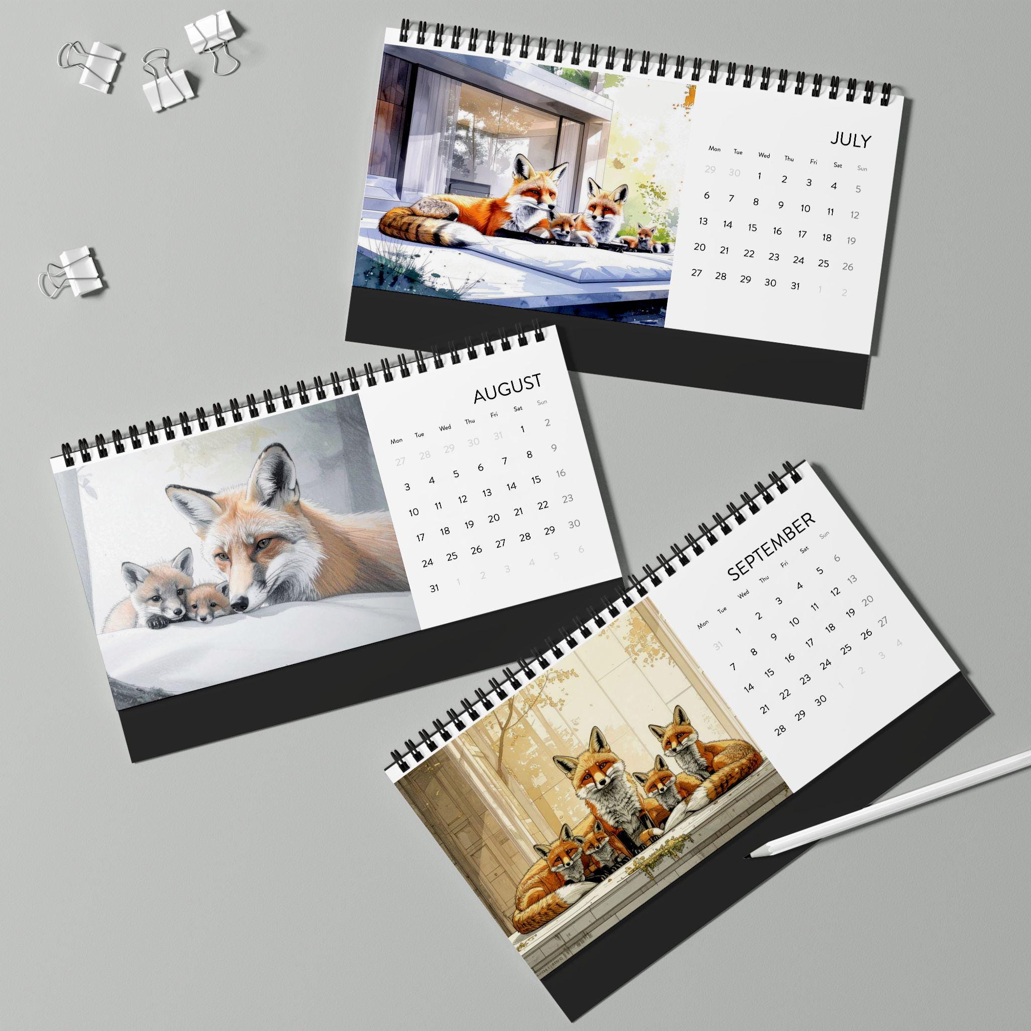 Family Foxes 2026 Desk Calendar, Cute Fox Planner, Office Décor, Pet ...
