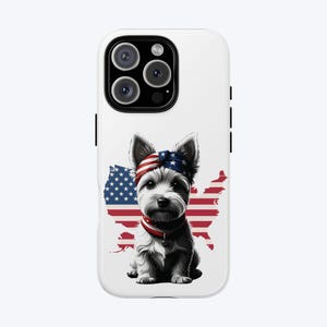 Cover per telefono patriottica con bandana e bandiera americana per Westie Dog, custodia rigida protettiva, regalo per l'orgoglio americano, Giorno dell'Indipendenza e della Memoria
