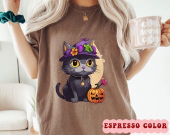 Vintage Halloween Black Cat Tee: Comfort Colors Spooky Season Shirt